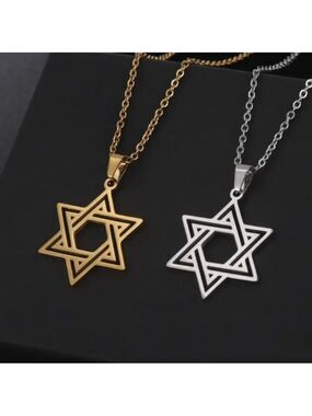 Necklace--Star Of David Hollow Hexagram, gold & silvery